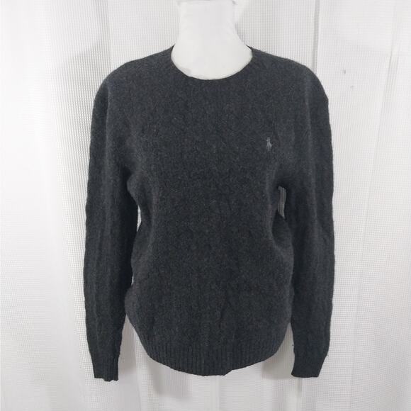 POLO BY RALPH LAUREN! CASHMERE & WOOL BLEND CHARCOAL GRAY LOGO SWEATER! SZ L - Picture 2 of 10